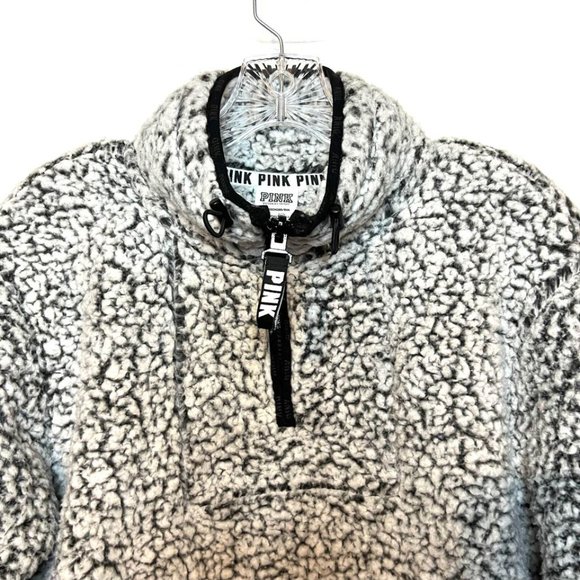 Victoria Secret Pink Gray Sherpa Pullover Quarter Zip Sz XS, Runs big - Picture 2 of 5